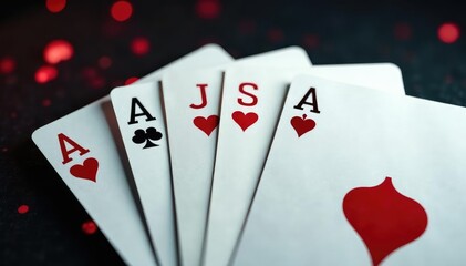 Four aces fanned out, showcasing their details , chance, design