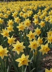 Fototapeta premium Close-up of many daffodils in full bloom, bright yellow petals , flora, sunny