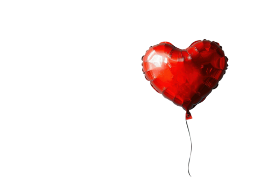 A vibrant red heart balloon floats a symbol of love and affection against a textured blue grey