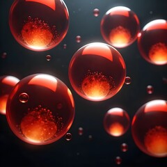 Abstract Red Bubbles Floating in Dark Background