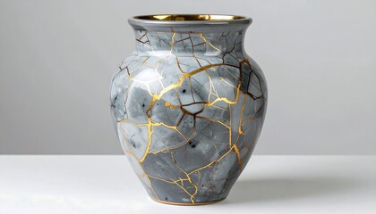 Grey and Gold Cracked Ceramic Vase,gold, light, pottery, vase, ceramic, detailed, elegant, grey, lighting, ornate, photo, shiny, soft, antique, art, cracked, vintage, dark,