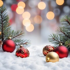 Christmas Ornaments in the Snow