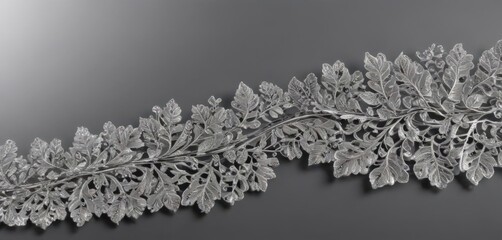Intricate silver leaf lace edging, luxurious metallic sheen,  art,  background,  metallic