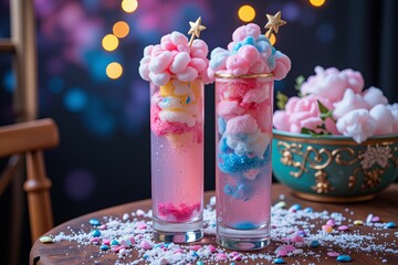 Magical Unicorn Marshmallow Drinks Festive Pink Blue Cotton Candy Cocktails