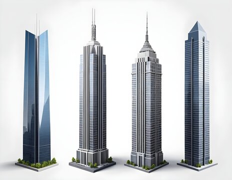 Four Modern Skyscrapers, Architectural Models, Cityscape