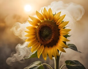 Naklejka premium Sunlit Sunflower with Smoke