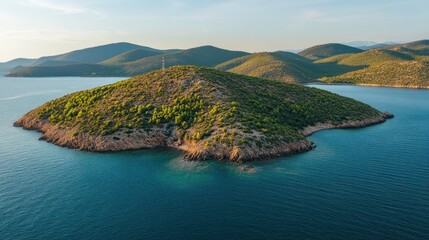 Naklejka premium Serene island in azure waters