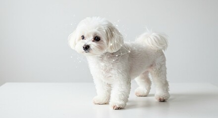 Obraz premium Adorable White Maltese Dog Puppy Standing on White Background Pet Photography
