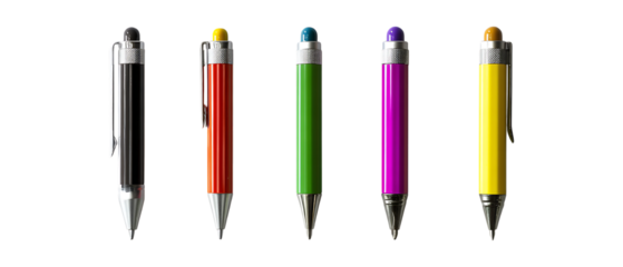 Pack of Pens in Five Different Poses Against Transparent Background for Stationery Branding, Office Design, or Educational Promotion Projects