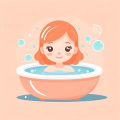 Naklejka premium Happy Little Girl Taking a Bath