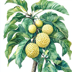 Realistic painted fruit with lush leaves looking fresh