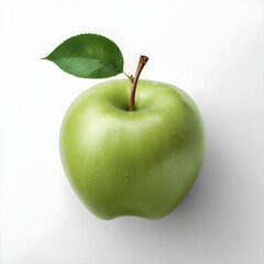 Single Green Apple with Leaf