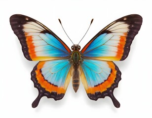 Vibrant Blue and Orange Butterfly on White Background
