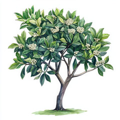 Fototapeta premium Illustration of water painted tree, feeling serene and inviting