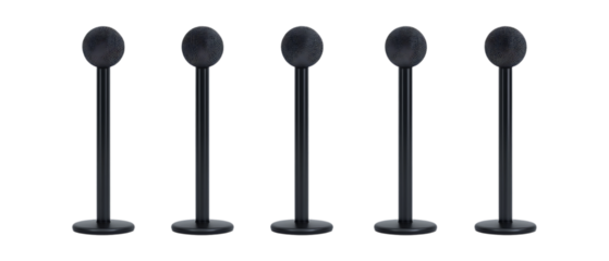 Pack of Microphone Stands in Five Different Poses Against Transparent Background for Audio Equipment Branding, Music Setup Promotion, or Studio Design Projects