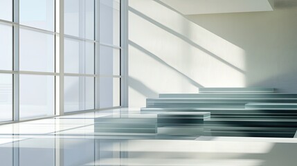 Obraz premium Sunlit Glass Steps in Modern Office.