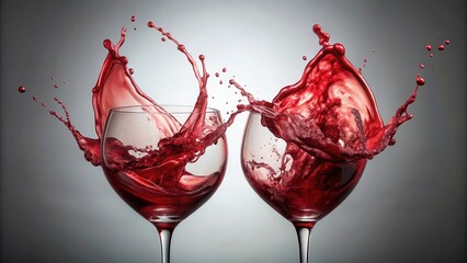 Two Glasses of Red Wine Abstract Heart Splash, crimson splatter, romantic drink