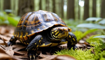 Obraz premium Yellow-spotted River Turtle in Forest Habitat