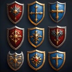 Obraz premium Collection of Fantasy Game Shields