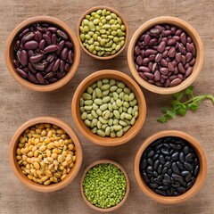 Fototapeta premium Assorted Beans in Wooden Bowls