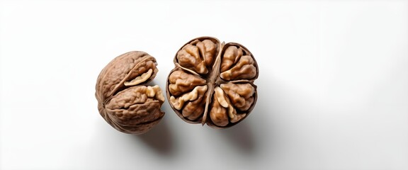 Obraz premium Cracked Walnuts on White Background