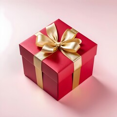 Obraz premium Red Gift Box with Gold Ribbon on Pink Background