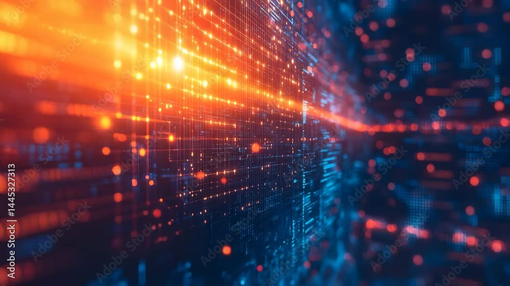 Poster digital abstract background depicting a wall of data with vibrant colors and patterns