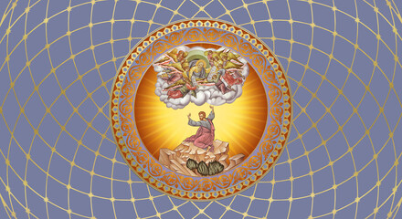 Holy Prophet Moses accepts Law. Religious decorative illustration in Byzantine style