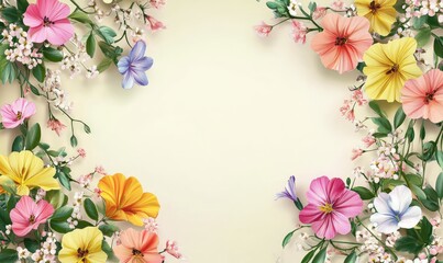 Obraz premium Charming Spring Flower Frame with Colorful Blooms. AI generated illustration.