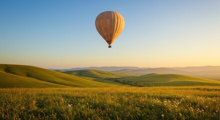 Fototapeta premium Hot Air Balloon Over Rolling Hills - Photo