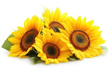 Fototapeta premium Vibrant sunflowers blooming bright a sunny summer bouquet close up view on white background
