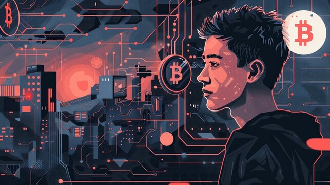 Futuristic crypto visual concept with AI statistics and predictive analysis