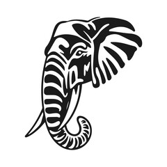 Elephant head silhouette, isolated vector illustration, wild animal graphic design