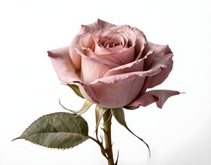 Single Pink Rose on White Background