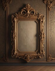 Intricate damask backdrop, antique ornate frames ,  luxurious,  royal,  gold
