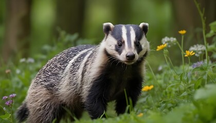 European Badger in Spring Meadow