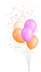 Pastel orange, pink, and cream balloons with confetti