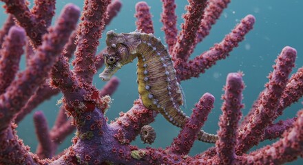 Fototapeta premium Seahorse and Coral - Illustration
