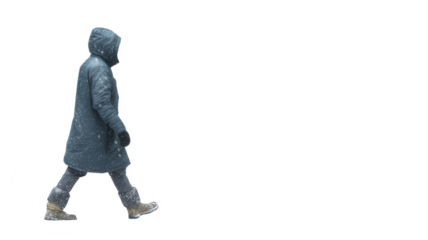 Realistic Snowy Walk with Person in Winter Coat Transparent Background