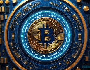Obraz premium Bitcoin Cryptocurrency on Futuristic Circuit Board
