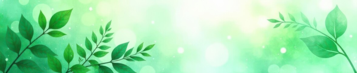 Naklejka premium Elegant emerald green watercolor wash, delicate leaf details , foliage, elegant background, wedding card