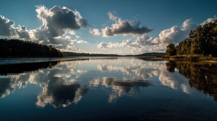 Obraz premium Calm lake reflecting sky, no objects