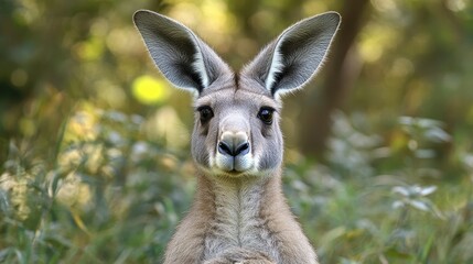 Fototapeta premium Close-up portrait of a kangaroo in natural habitat with soft focus background
