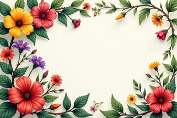 Rustic floral banner, wildflowers & vine leaves, meadow, leaves