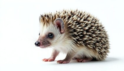 Small hedgehog isolated on pure white background, wildlife photography, hedgehog
