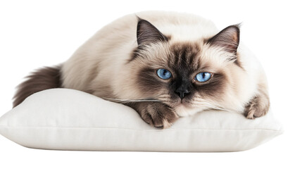 Majestic Himalayan Cat with Striking Blue Eyes on White Background
