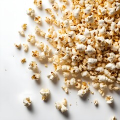 Scattered Popcorn on White Background