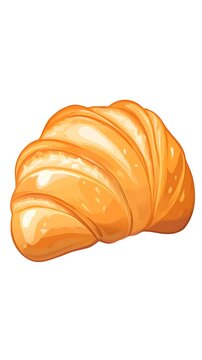 A golden-brown croissant, flaky and buttery, rests on a white background