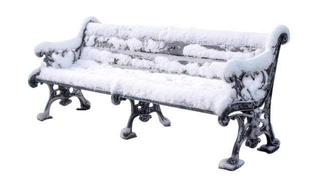 Winter Park Bench with Snow Realistic Detail Transparent Background