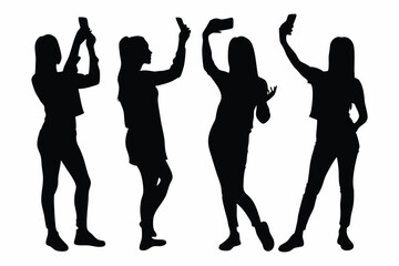 Vector silhouettes of men and a women, a group of standing business people, black color isolated on white background